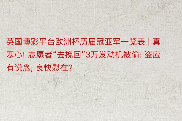 英国博彩平台欧洲杯历届冠亚军一览表 | 真寒心! 志愿者“去挽回”3万发动机被偷: 盗应有说念, 良快慰在?