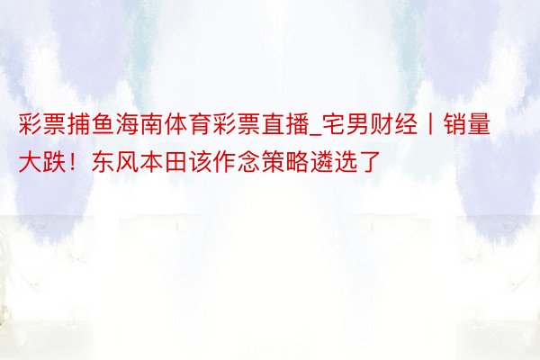 彩票捕鱼海南体育彩票直播_宅男财经丨销量大跌！东风本田该作念策略遴选了