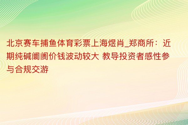 北京赛车捕鱼体育彩票上海煜肖_郑商所：近期纯碱阛阓价钱波动较大 教导投资者感性参与合规交游